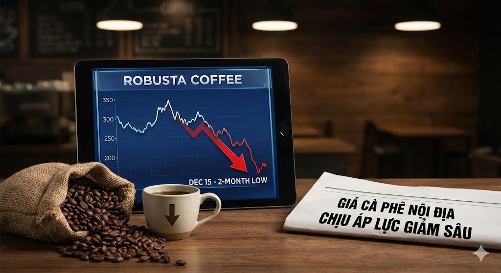 Thị trường cà phê ngày 15/12: Robusta chạm đáy 2 tháng, giá nội địa chịu áp lực giảm sâu